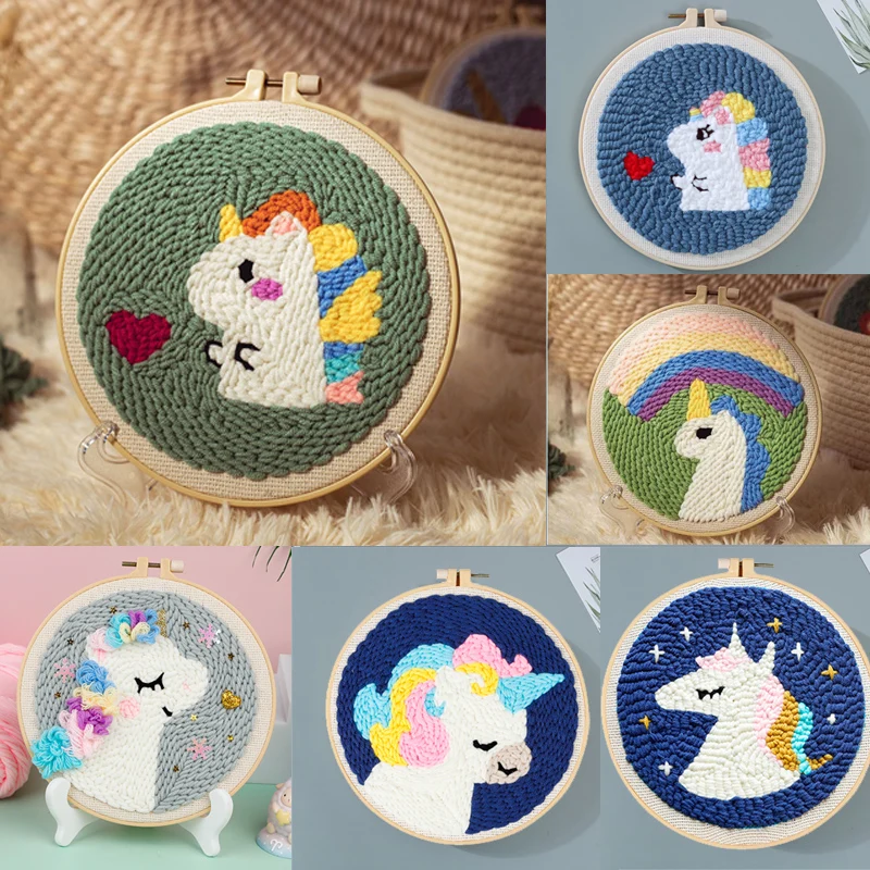 Kit Ricamo Punch-Ago Fatto A Mano Per Bambini, Kit Unicorno Per Ragazze, Alla Moda E Divertente, Attività Unica Per Principianti