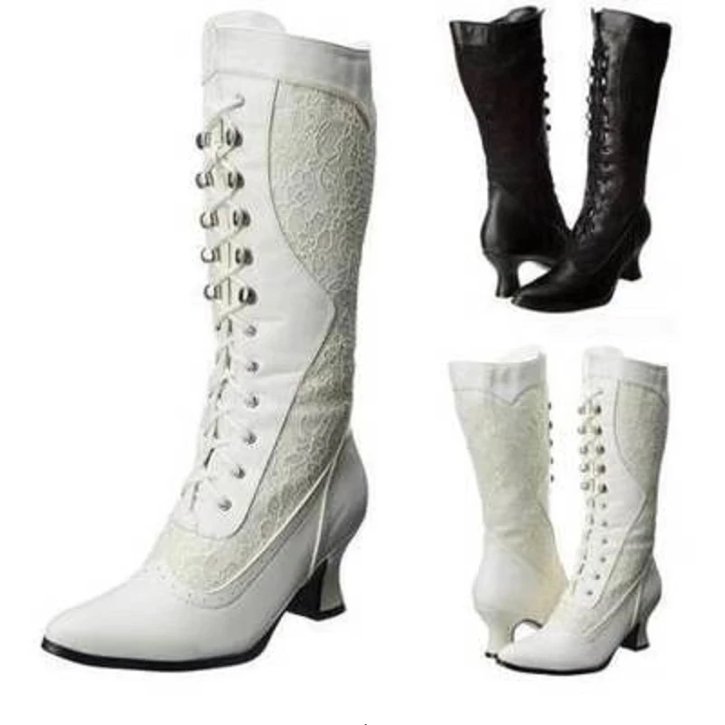 

2023 Autumn/Winter New Fashion Trend Versatile Women's Vintage Lace High Heel Boots Knight Boots