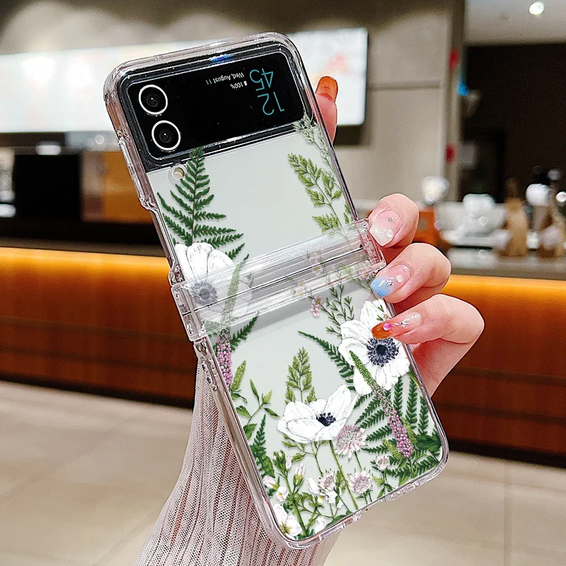 Flower Pattern Shockproof Folding Transparent Hard Cover Case