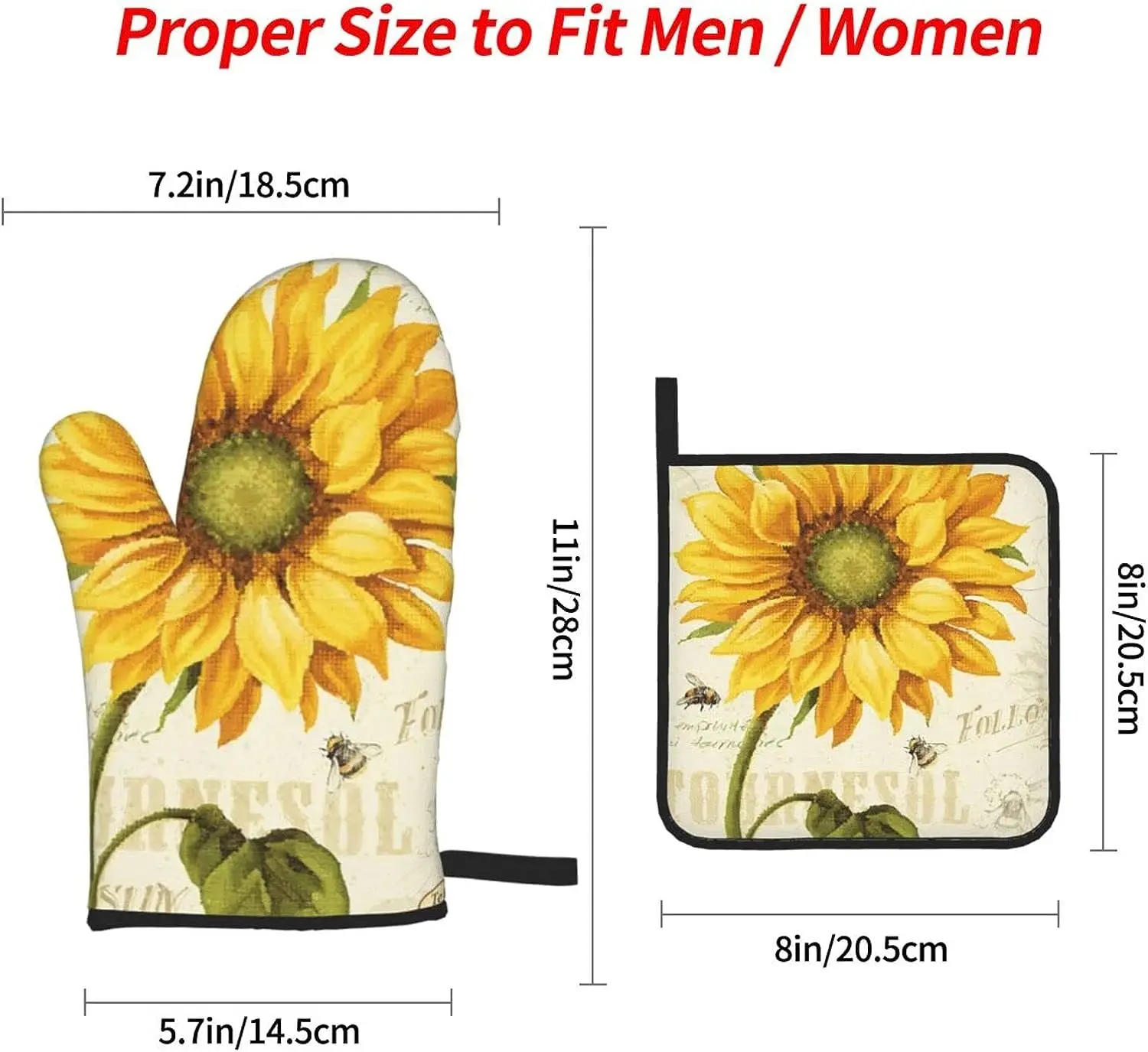 Sunflowers Oven Mitts and Pot Holders 4 Pcs Sets Heat Resistant Gloves for Kitchen BBQ Cooking Baking Grilling