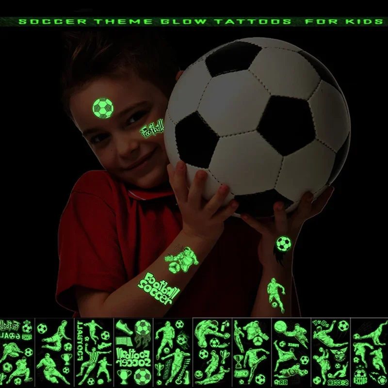 

Soccer Theme Glowing Face Stickers for Kids Waterproof Fake Arm Children Boys Cool Temporary Tattoos Cheap Tattoo