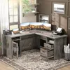 L Shaped Desk with Drawers, 60 Inch Corner Computer Desks with USB Charging Port and Power Outlet, Large 2 Person Home Office T 2