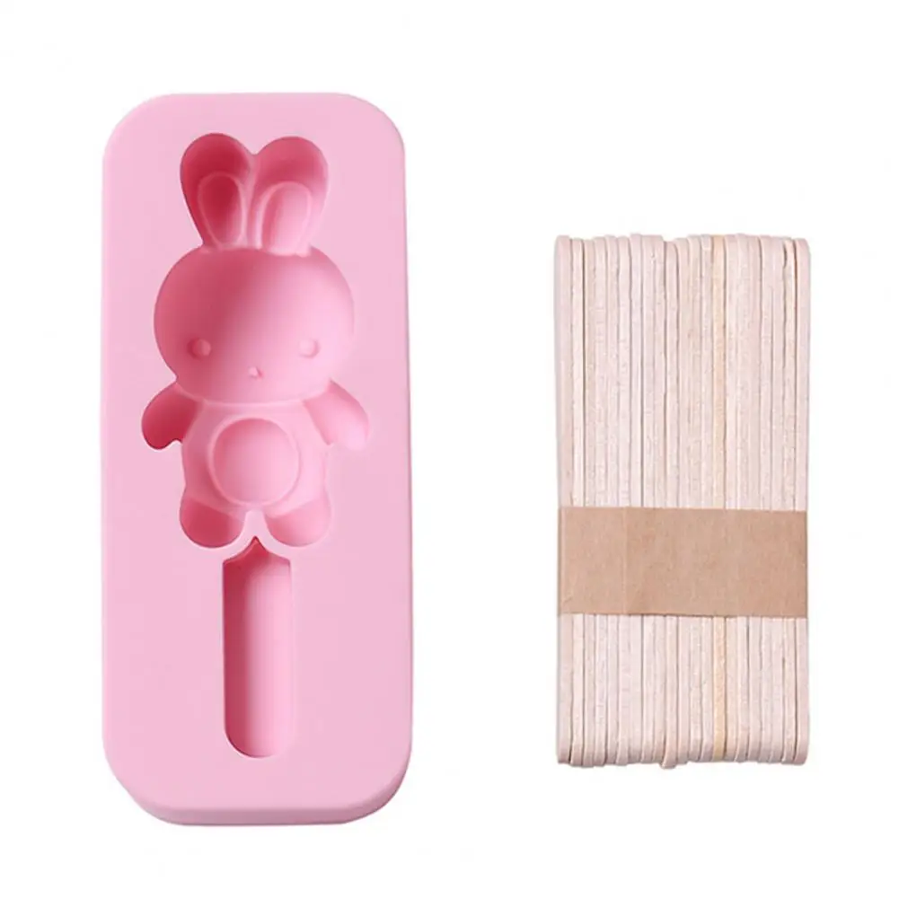 Silica Gel  Useful Bear Rabbit Shaped Popsicle Mold Reusable Ice Cream Mold with 20 Sticks   for Kitchen