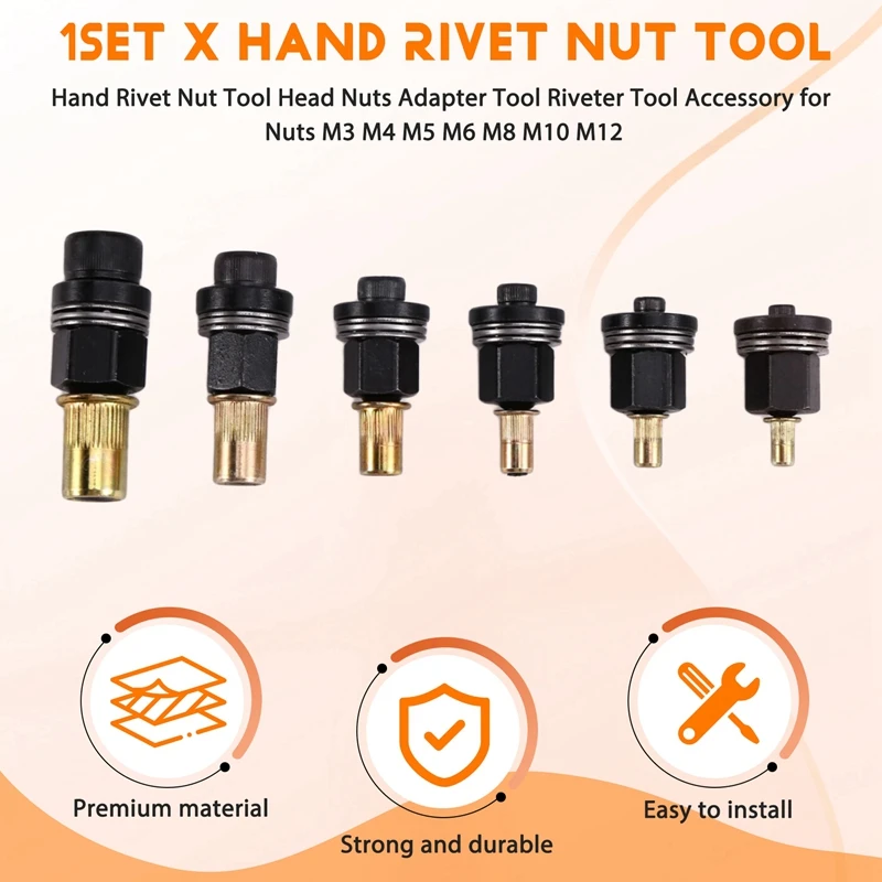 Hand Rivet Nut Tool Hand Riveting Tool Nuts Adapter For Nuts M3 M4 M5 M6 M8 M10 M12 Riveter