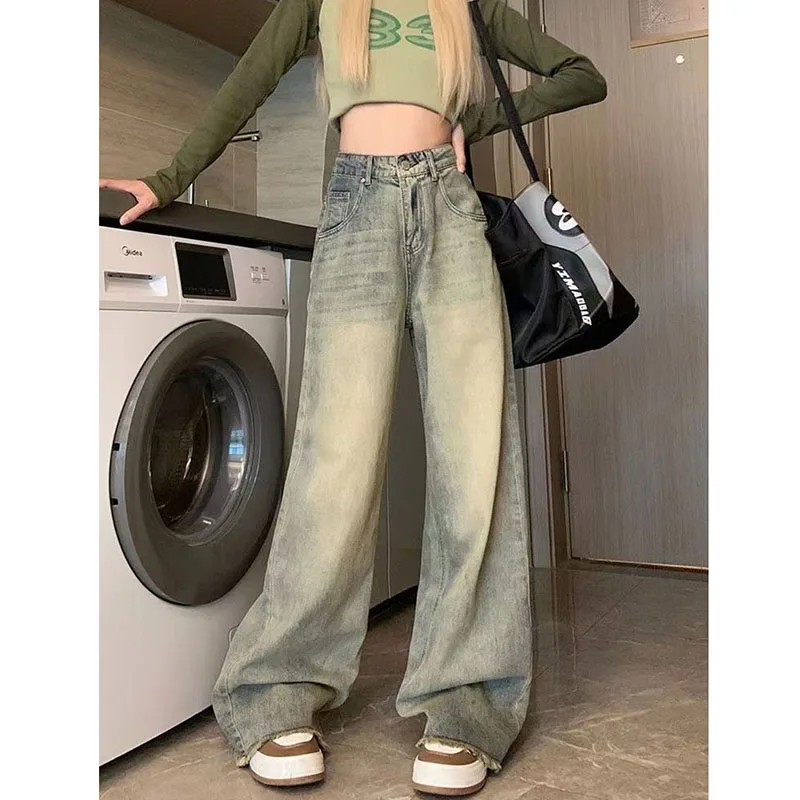 Xpqbb 여성용 와이드 레그 데님 바지, 빈티지 90S 스트리트웨어, 헐렁한 Y2K 청바지, 하이 웨이스트 전체 길이 스트레이트 바지, 신상
