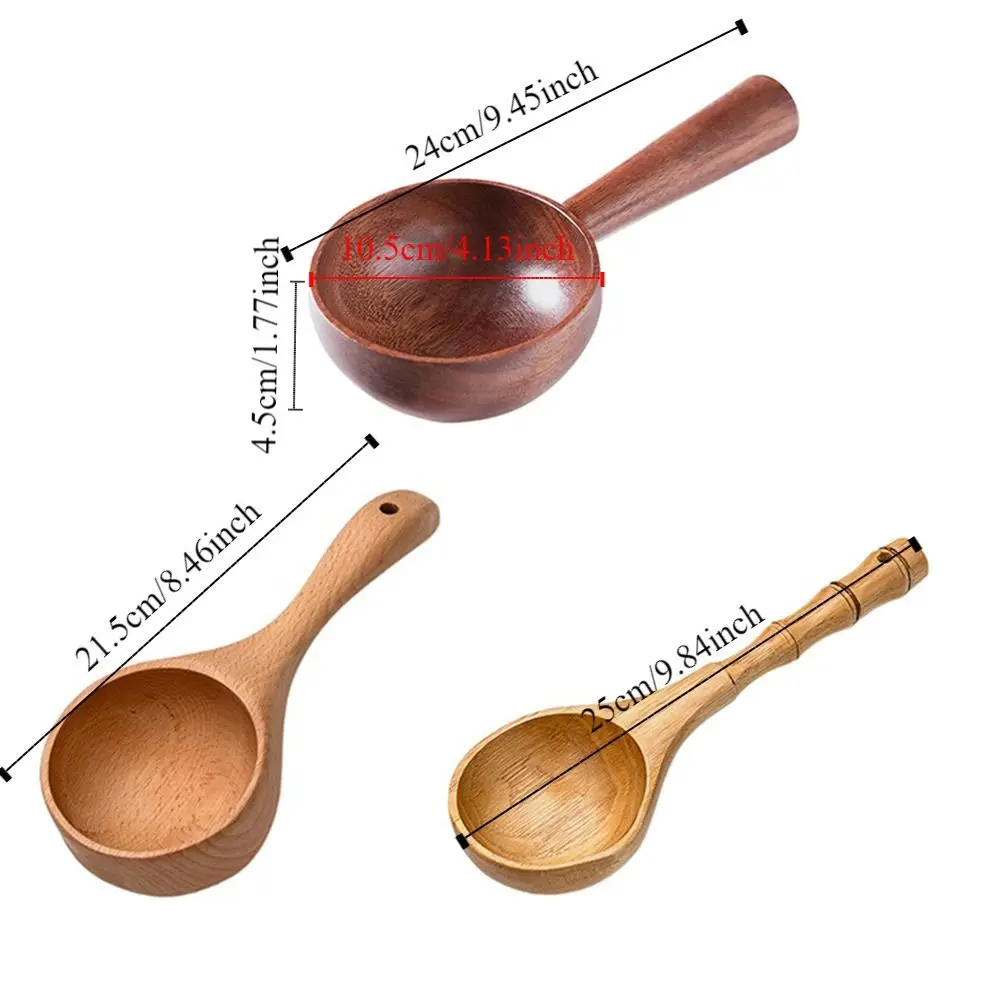 Eco-friendly Long Handled Spoon Large Size Vintage Wooden Soup Ladle Long Handle Korean Style Serving Soup Spoon Restaurant