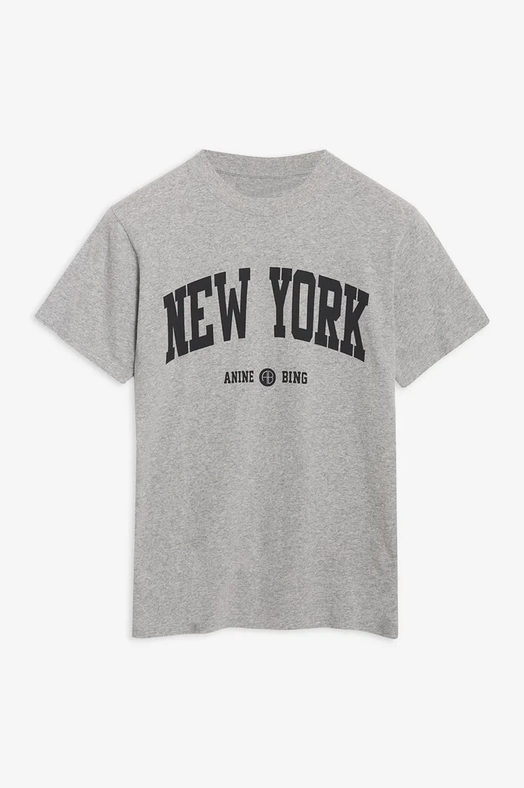 New York City Cotton T-Shirt gray  Women's Men’s Petite Size Annie Bing Summer Tops USA brand Classic American Letter Printed Crewneck round o-neck Sleeves Logo Embroidery Short-sleeves T-shirts for Woman Man Anywear Unisex Spring Summer women’s mens fashion season in light grey U.S.A. United States