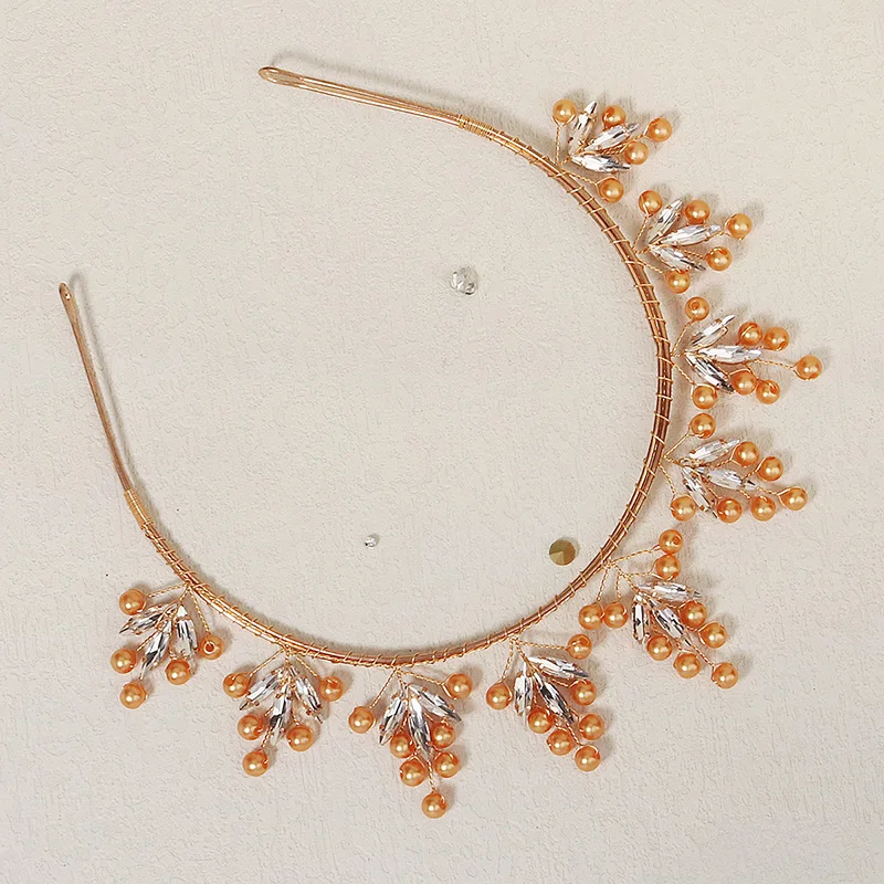 Bridal Hair Accessories Wedding Crown Headband Crystal Gold Color Pearl Tiaras and Crowns for Women Hair Jewelry Party Gift