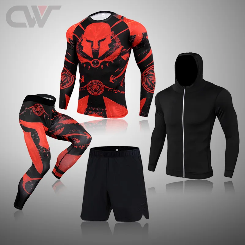 Thermal Underwear Set Thermal Underwear Men Winter Fitness 3D Printing Sparta Warm Base layer Sport Compression Suit
