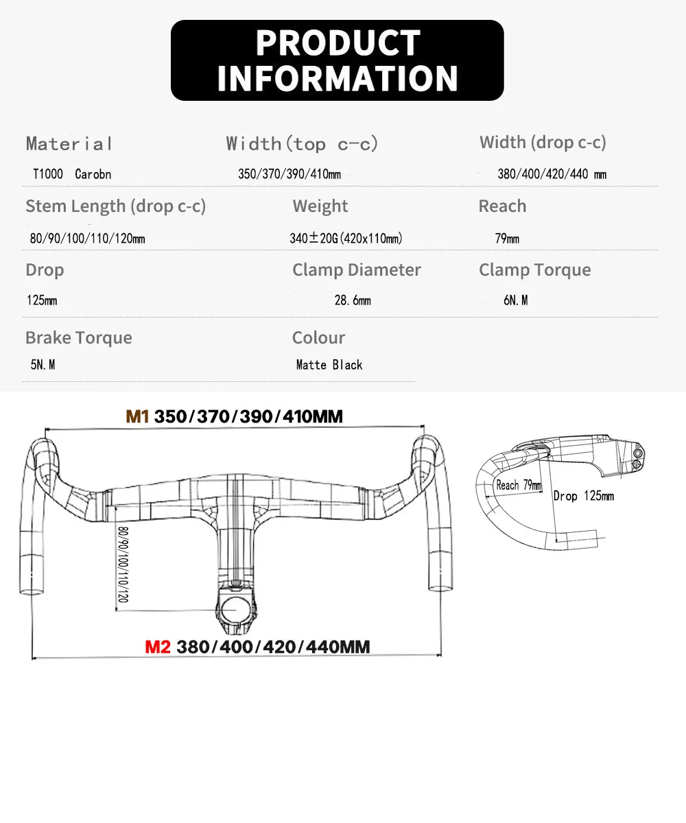 T1000 EDA Carbon handlebar 380-440mm Internal Wiring Integrated Handlebar 28.6mm with Bike spacer road bike frame parts