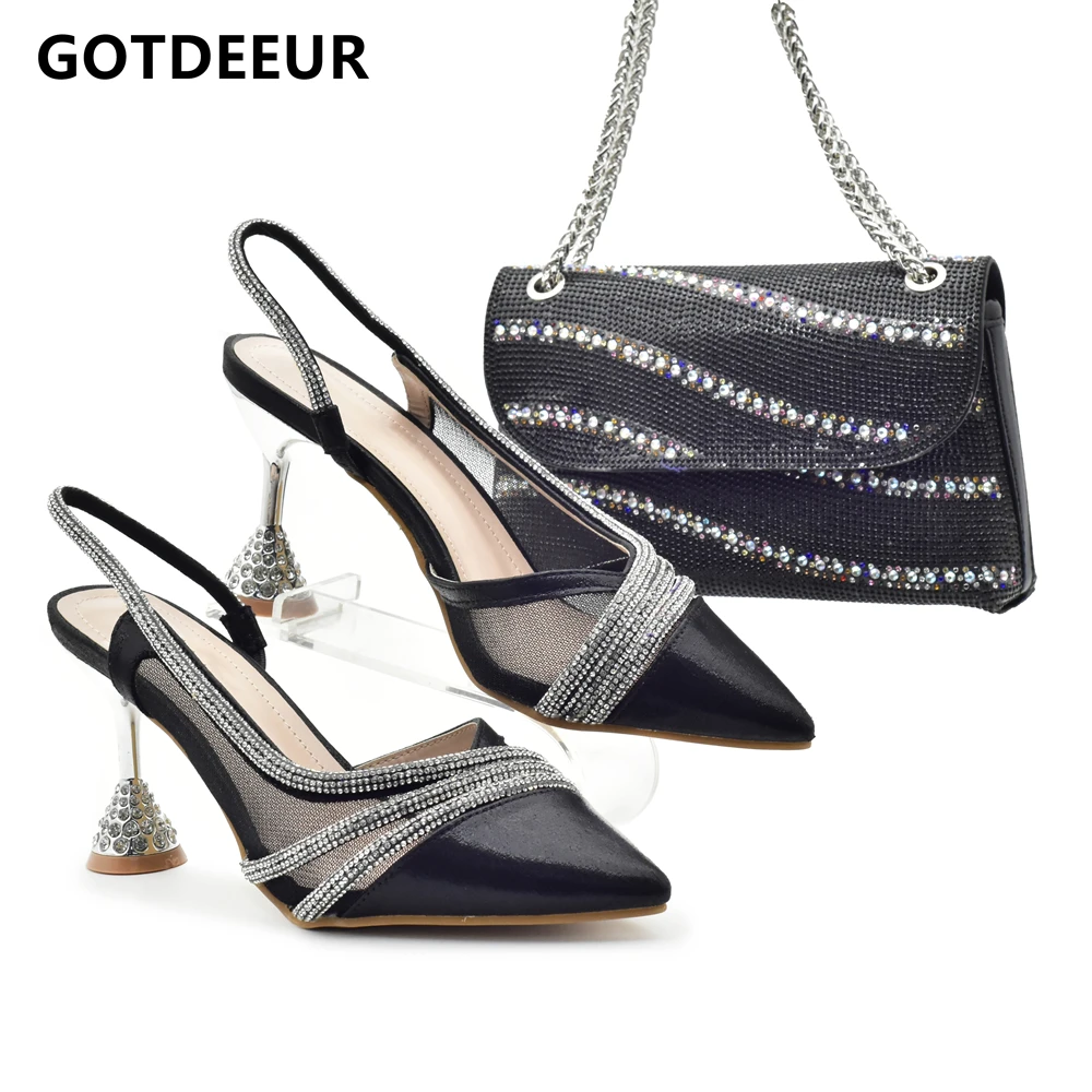 

Latest Womens Matching Shoe and Bags Decorated with Rhinestone Africa Shoe and Bags Set Wedding Shoes Bride Ladies Shoes Heels