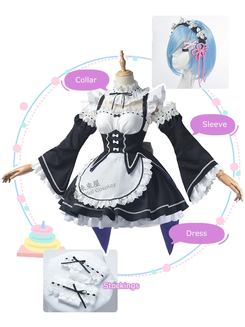ZHIYICOS Re Life in a different world Rem Ram Cosplay Maid Dress Lolita Halloween Costumes for Women 4