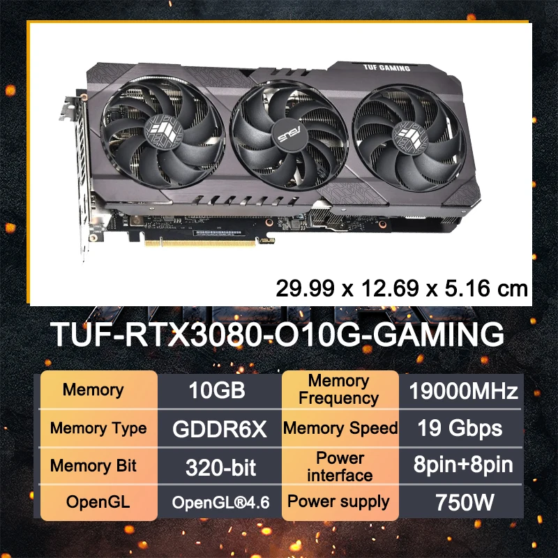 Asus New Graphics Card TUF-RTX3080-O10G-GAMING Placa De Vídeo GDDR6X  19000MHz 320Bit RTX 3080 GPU Motherboard Video Card Economy