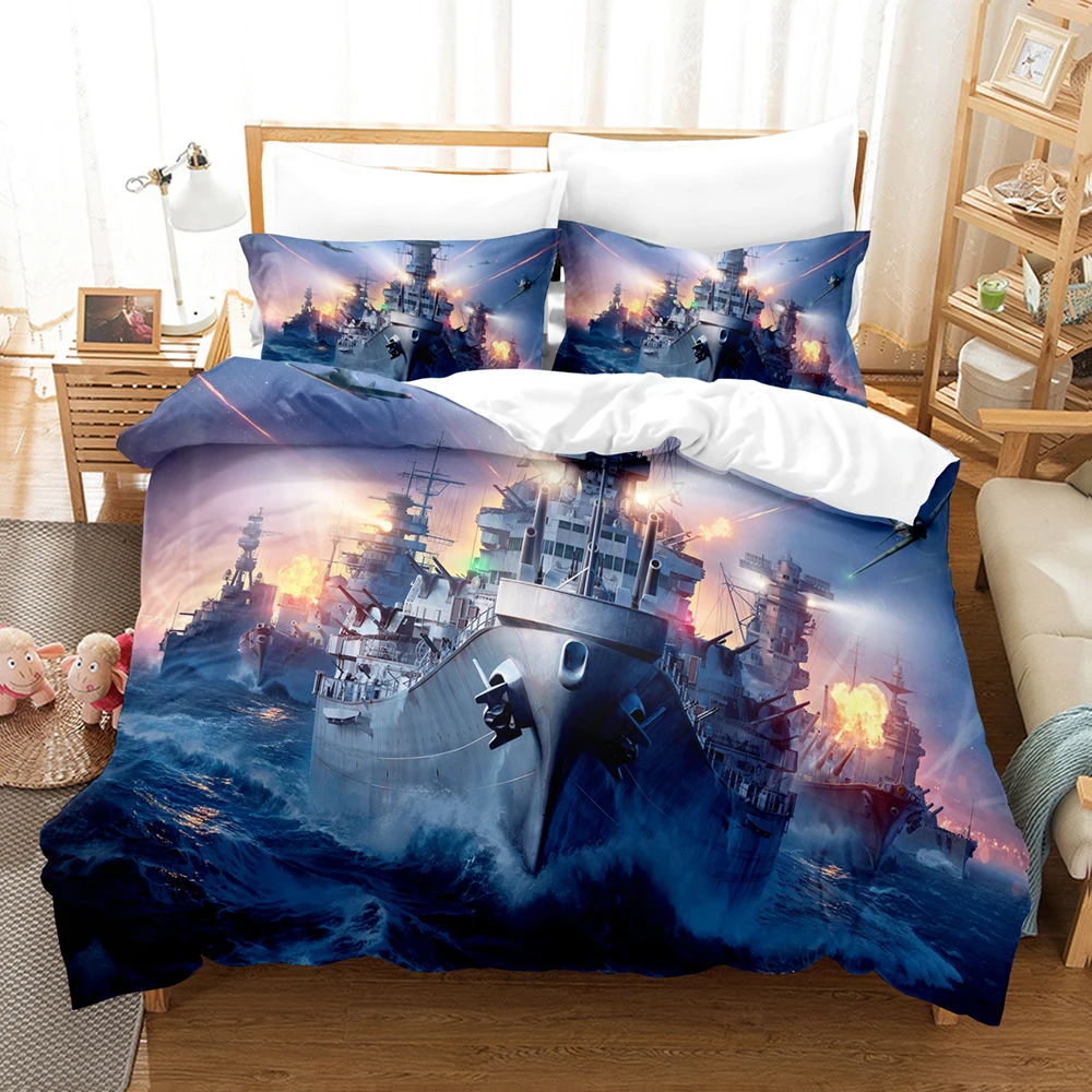 

World of Warships Bedding Set Video Game Duvet Cover Science Fiction Home Textile Warship Boat Bedclothes For Boys Decor Home