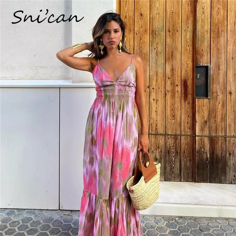 

Женское шифоновое платье без рукавов, Повседневное платье оверсайз с глубоким V-образным вырезом и высокой талией, праздничное летнее платье большого размера