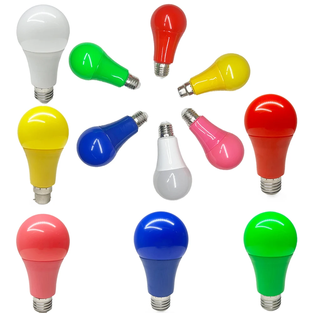Led Light Led Lamp 220V 110V E27 B22 5W Led Color Plastic Coated Aluminum Colorful Red Yellow Blue Decorative Lantern Bulb A65 Colorful LED Bulb