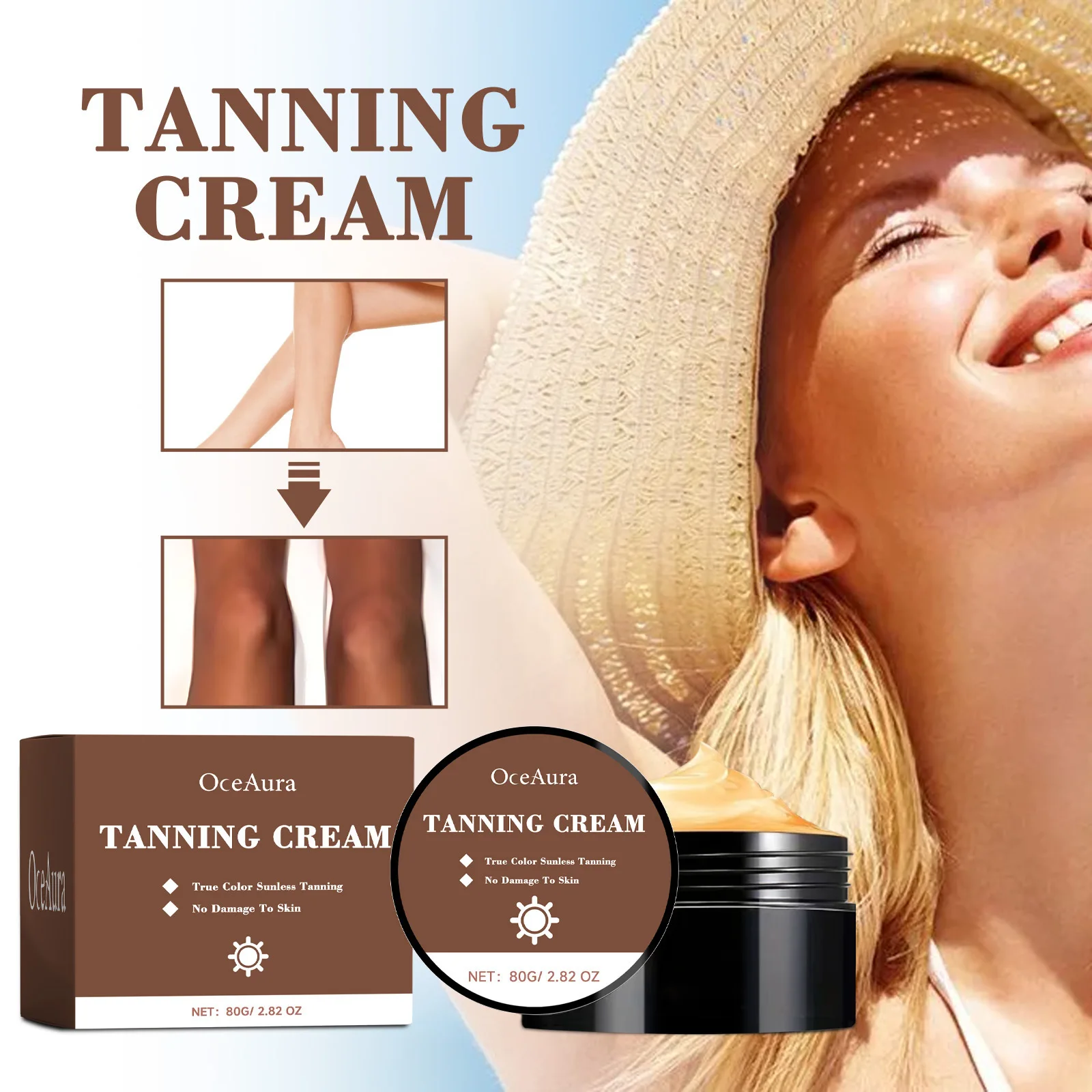 Tanning Cream Brown Sun Bronzer Instant Sunless Tanner Solarium Body Long Lasting Hydrating Nourishing Bronzing Lotions 80g