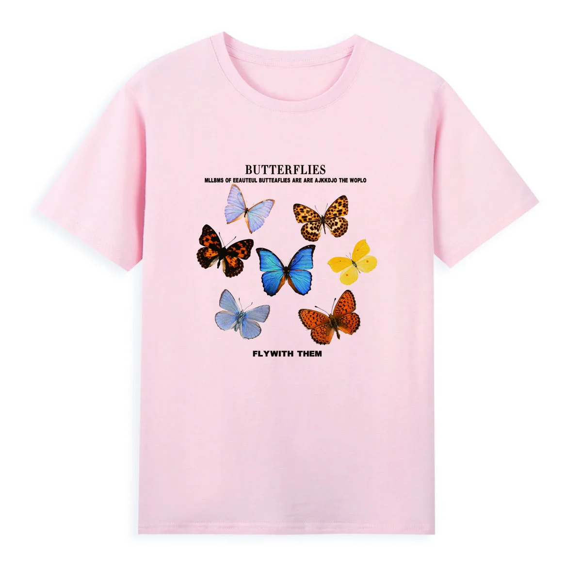 

Colorful butterfly printed T-shirt Original Brand Shirt Women Short Sleeve Summer Clothing Hot Sale Top Tees A047