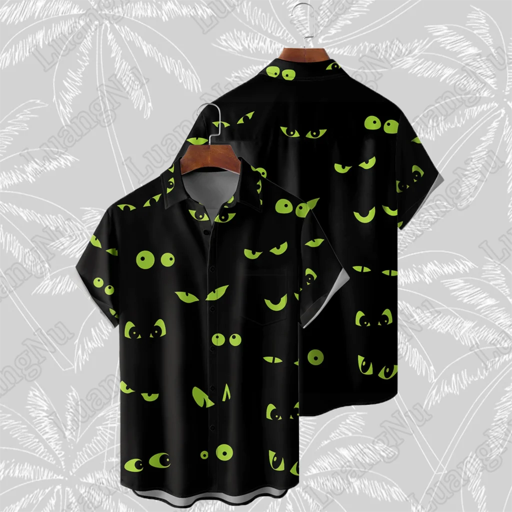 

Horror Eye Man Shirt Summer Short Sleeve High Quality Black Tops Oversized Hawaiian Shirts for Men 2023 Casual Big Sizes Camisas