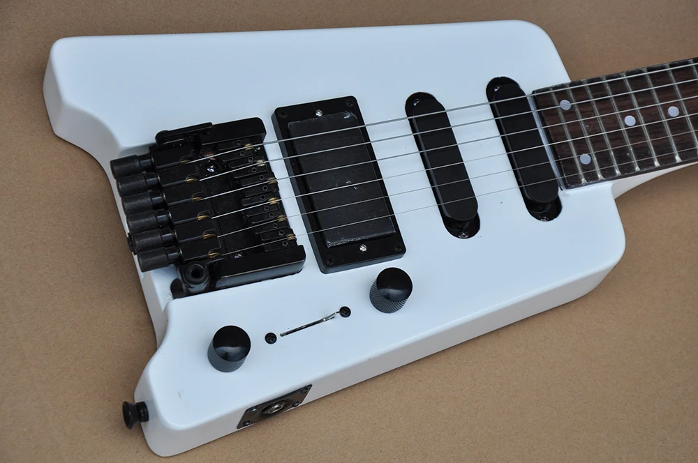 6 Strings White Headless Electric Guitar with Tremolo Bar,24 Frets,Rosewood Fretboard
