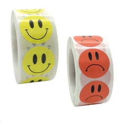 Carnet de notes en rouleau 500 pièces/2.5CM, autocollant de portrait de visage smiley, autocollant de enseignant inspirant de récompense, jouet d'enfants, boîte cadeau 