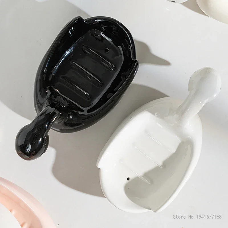 Creative Ceramic Drain Soap Boxes Cartoon Cygnet Shaped Home Kitchen Bathroom Accessories Soap Dish Storage Box Light Luxury 1Pc