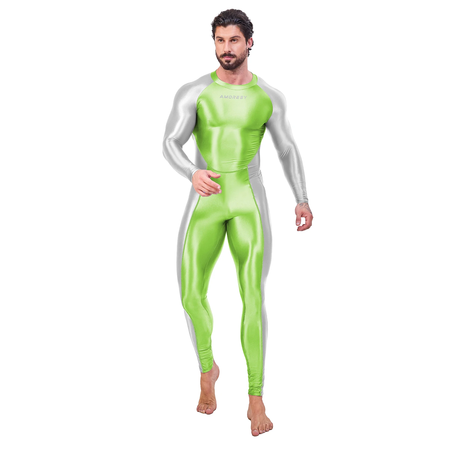 AMORESY Sexy Hot Men One Piece Skin Bodysuit Cosplay Catsuit Jumpsuits Stretch Bodystocking Spandex Zentai Suit 6