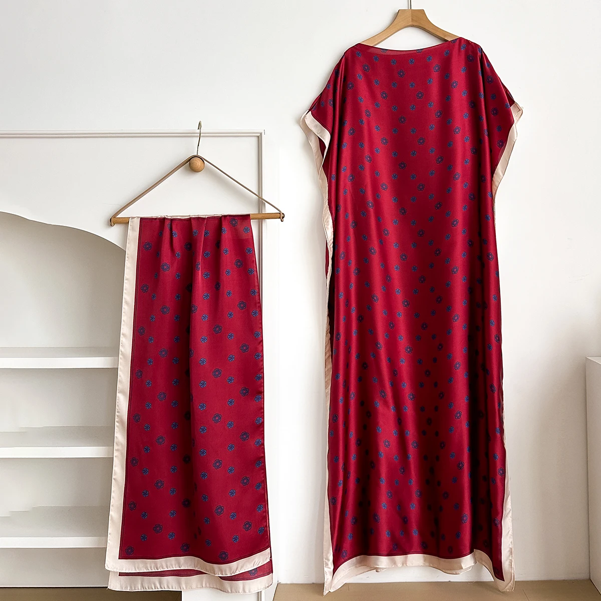 NEW Fashion Summer Dress With Big Scarf Dubai Turkey Kaftan Muslim Loose Abaya Women African Casual Little Flower Shawl Robe