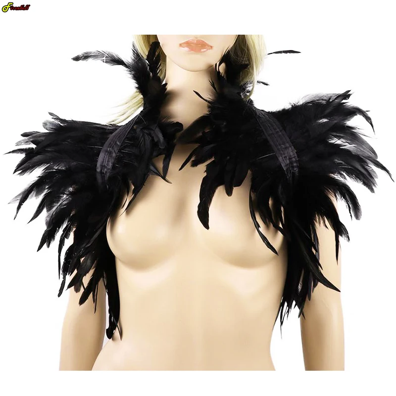 

Halloween Cosplay Prop Feather Shrug Shawl Shoulder Wraps Cape Gothic Collar Party Costume Accessories Feather Fake Collar Wing