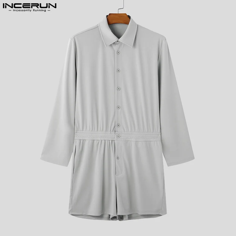 Turn Down Collar Buttons Comfortable Homewear INCERUN Men Well Fitting Long Sleeved Bodysuits Casual Fashion Loungewear