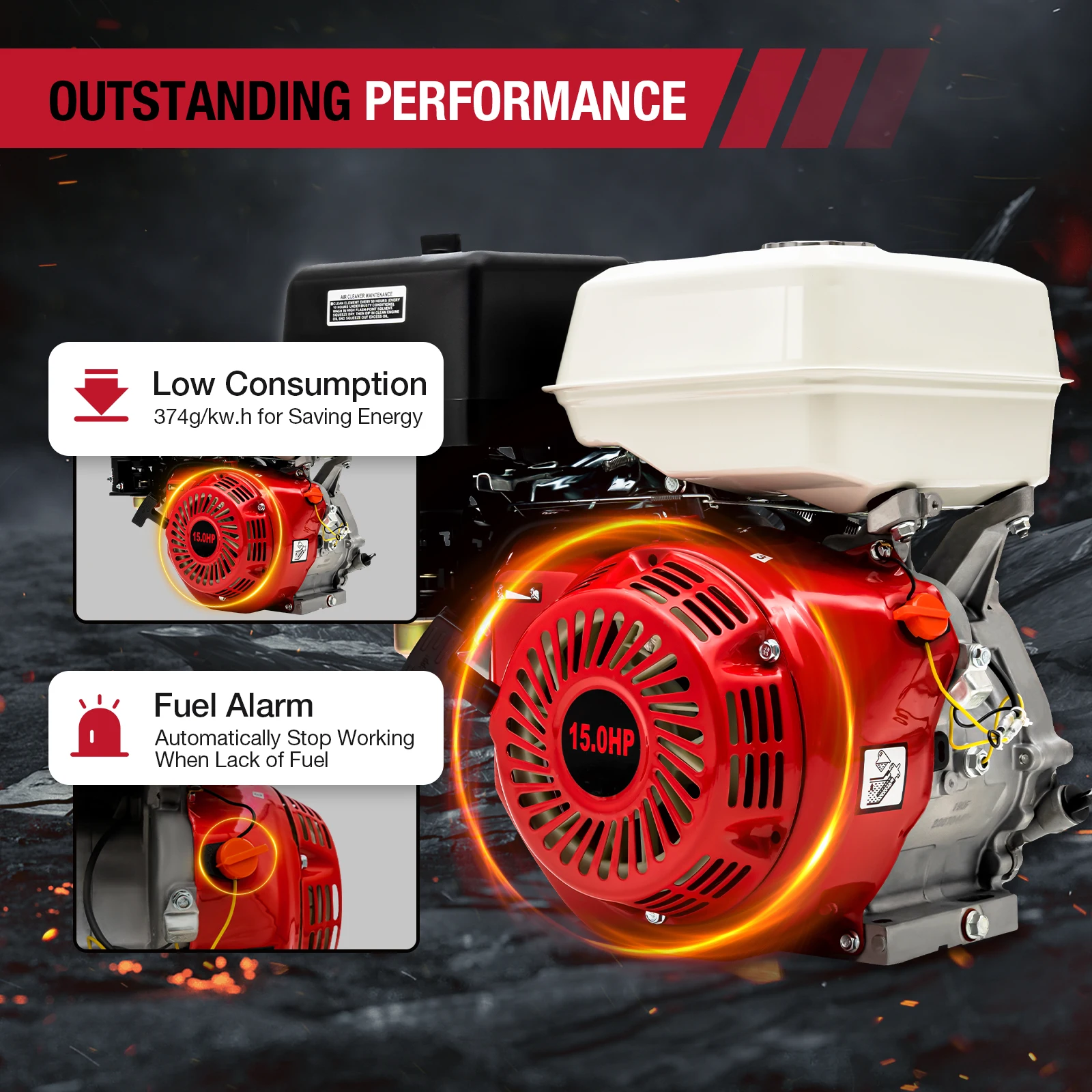 MIIWWOWO 9700W Benzinmotor 15PS 420CC | 4-Takt Motor Für Wasserpumpen & Generatoren