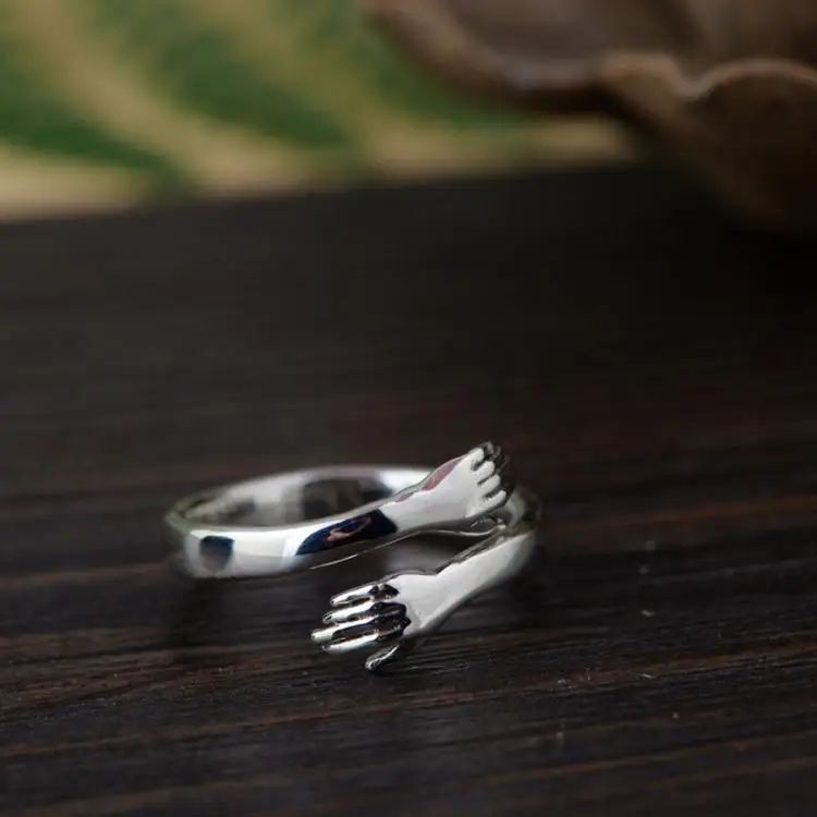 S925 Sterling Silver Love Hug Couple Rings Adjustable Opening Ring Women Men Lover Jewelry Anniversary Gifts