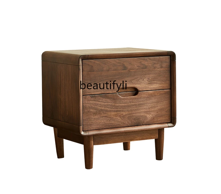

North America Black Walnut Solid Wood Bed Head Bedside Small Cabinet Bedroom Storage Cabinet