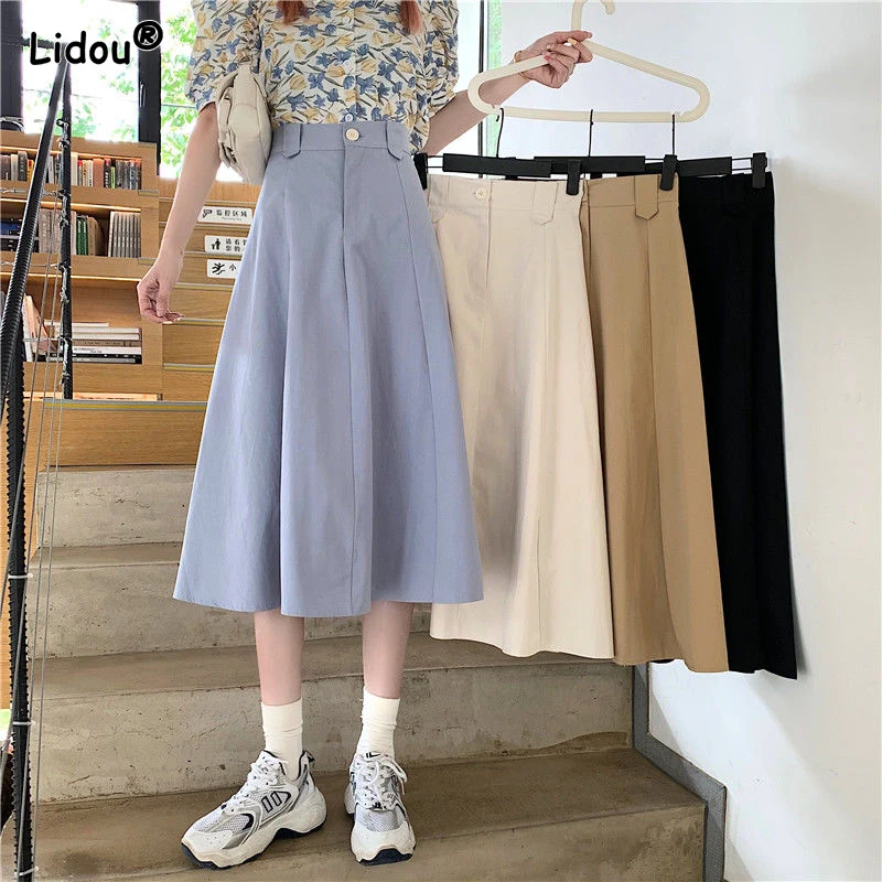 Women's Clothing New High Waist Simplicity Solid Color Patchwork Temperament Loose Fashion Casual Summer Thin Korean Mini Skirts