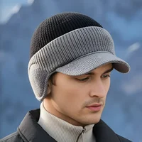 Men's Knitted Duckbill Hat: Winter Warm Fleece Lined, Black, Large Head Circumference 6