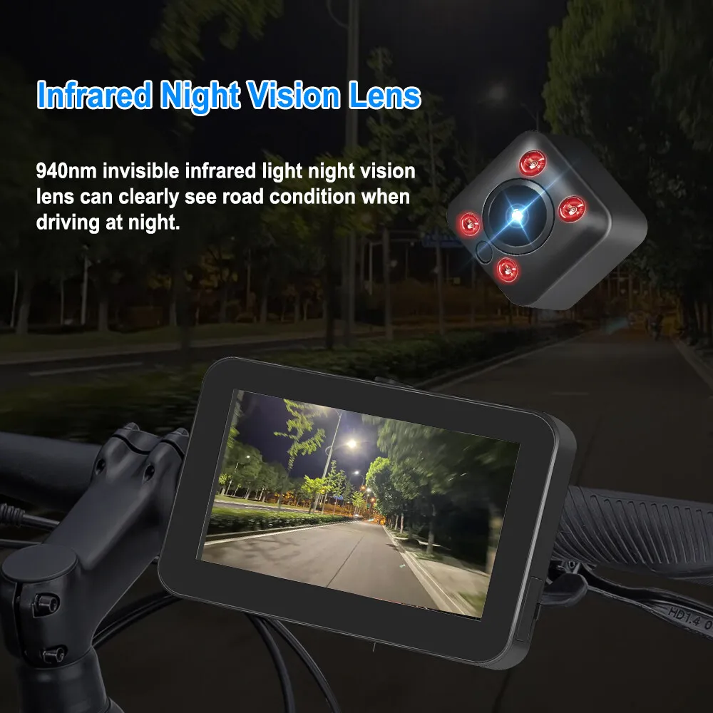 Cámara Para Bicicleta VSYSTO Con Pantalla 4.3", Visión Nocturna, GPS - Impermeable, Mando A Distancia | Para Ciclismo Y Bicicleta Eléctrica