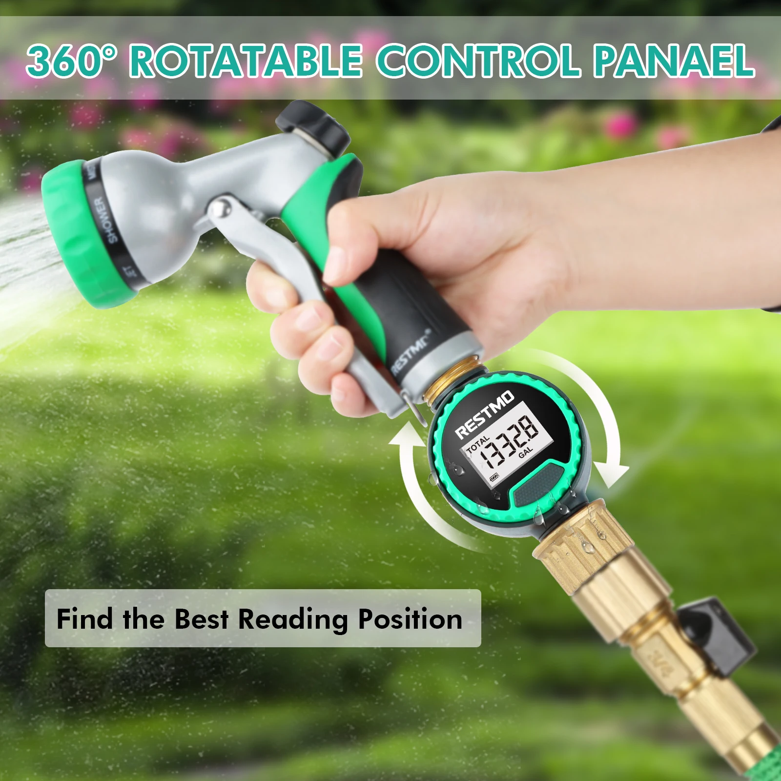 High Accuracy Digital Water Flow Meter Measure Water Consumption and Flow Rate for Outdoor Garden Watering/RV Tank Filling