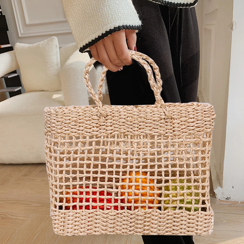 Women's Straw Weave Tote Bag Hand Woven Basket Bag 