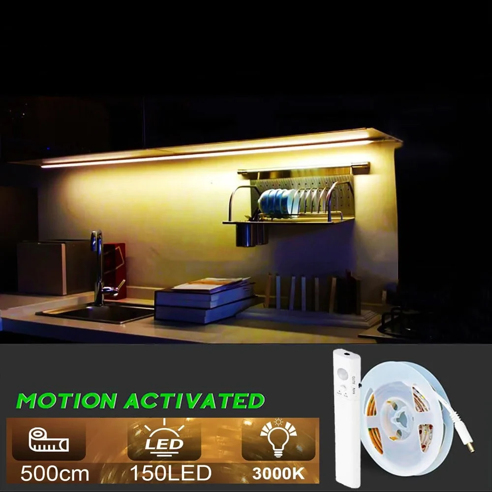 Motion Sensor LED Strip Night Light - Battery Powered & Waterproof for Kitchen, Cabinet, Corridor, and Stair Lighting
