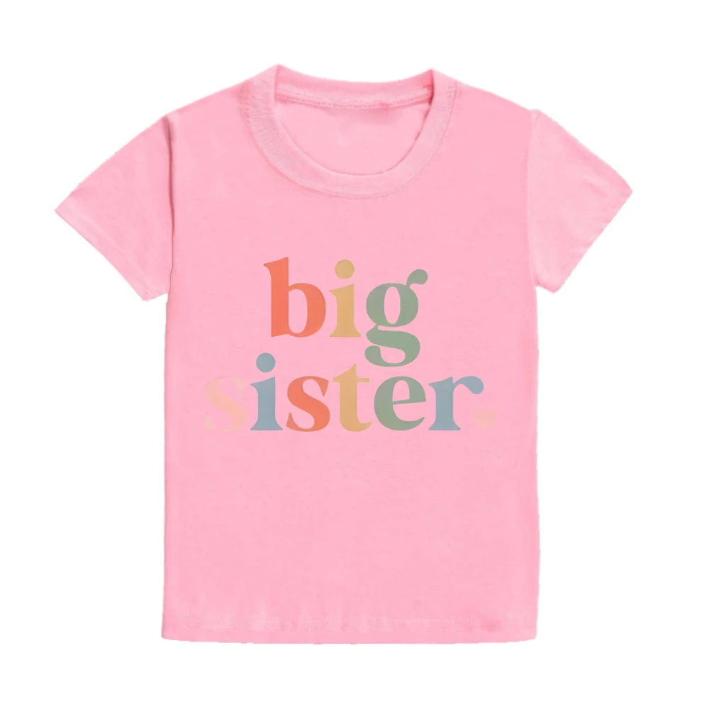 Big Sister Letter Printed Child Girls T-shirts Casual Loose Comfort Kid Tee Tops Short Sleeve Toddler Spring&Summer Kid Clothes 5