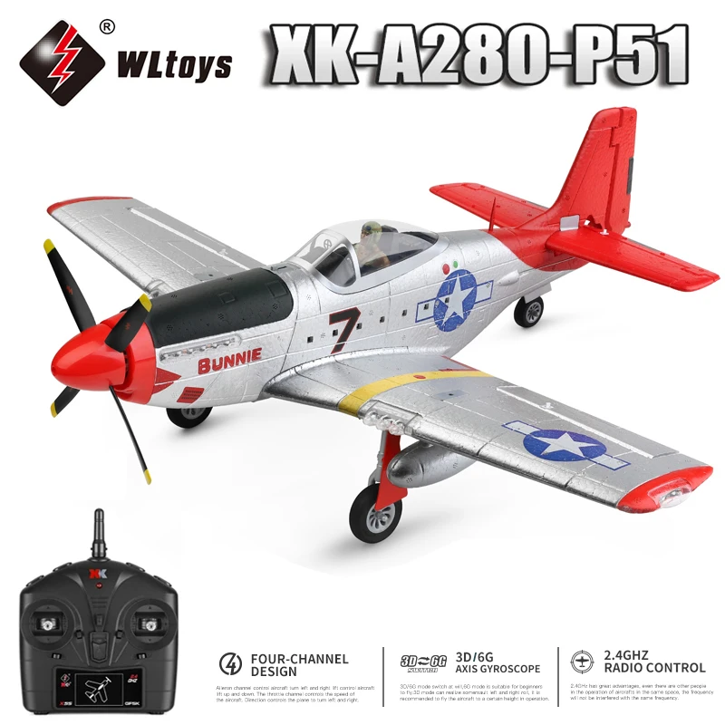 Wltoys Xk A280 Rc Plane 2.4G 4Ch 3 D6G Mode Aircraft P51 Fighter Simulator Con Led Searchlight Rc Airplane Toys For Children