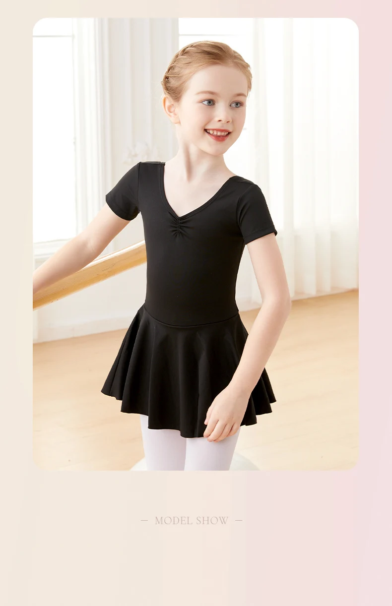 Mädchen-Balletttrikot mit Tutu-Rock, kurz-/langärmliges Nylon-Tanzkleid für Übungen und Prüfung – Detail 18