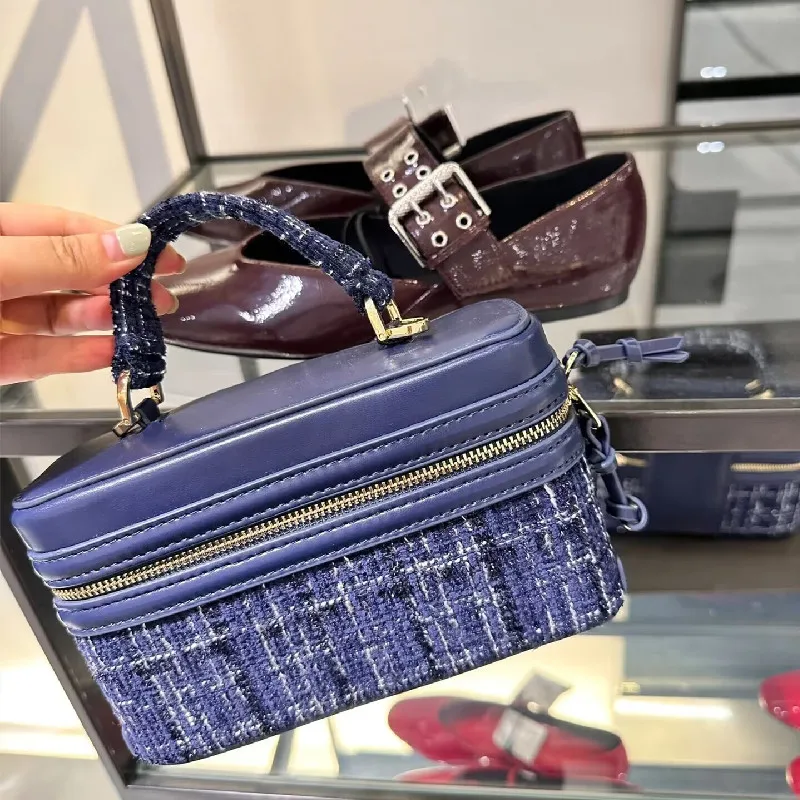 Vintage Elegant Woolen Box Square Chains Crossbody Shoulder Bag For Women 2024 New Luxury Brand Fashion Handbag