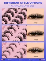 GROINNEYA 7 paires bande claire faux cils ensemble chat faux cils bricolage faux cils avec pince à épiler et colle maquillage 5