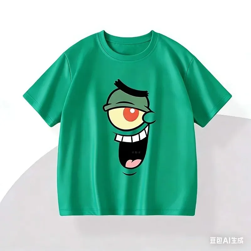 2026 새로운 어린이 애니메이션 스폰지밥 스퀘어팬츠 귀여운 3D 프린트 여름 패션 빠른 건조 루즈 티셔츠