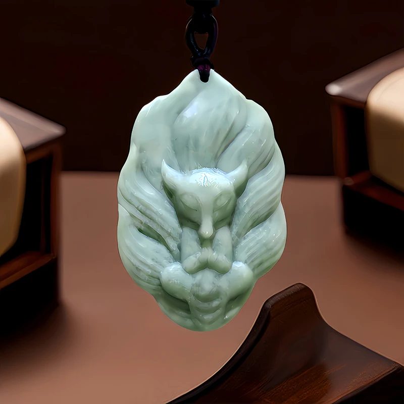 

Natural Real Jade Nine Tailed Fox Pendant Necklace Gemstones Gifts for Women Men Designer Gift Carved Jewelry Charm Luxury