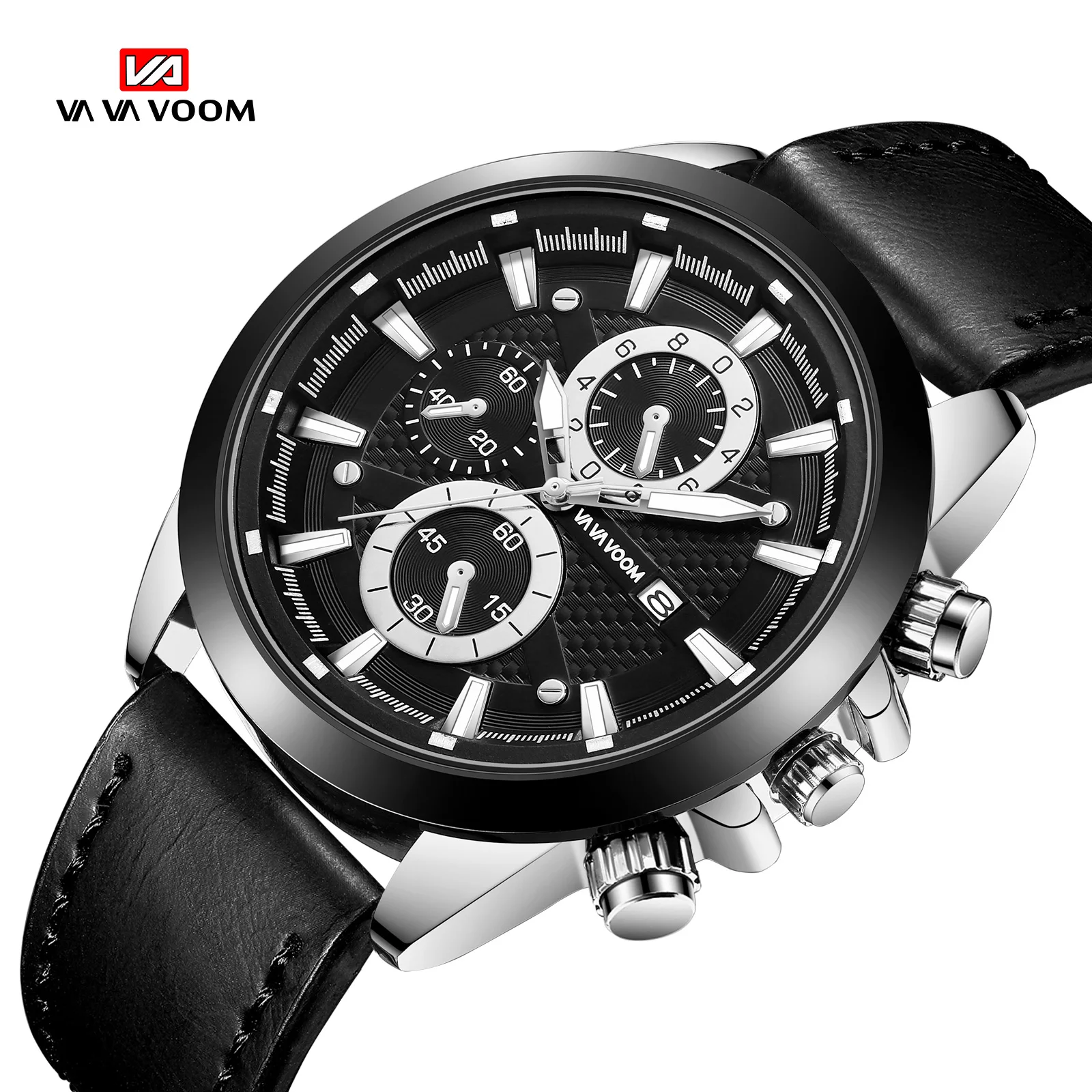 

Men's Watch VAVA VOOM Top Brand Fashion Sports Leather Clock Luminous Calendar Waterproof Quartz Watch For Men Relogio Masculino