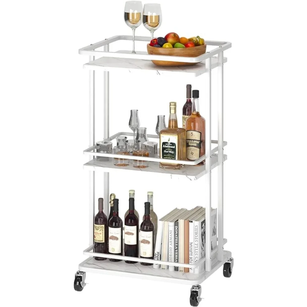 

LISM 3-Tier Rolling Serving Bar Cart, Wood and Metal Kitchen Island Storage Cart with Wheels,Multifunction Utility Drink Cart