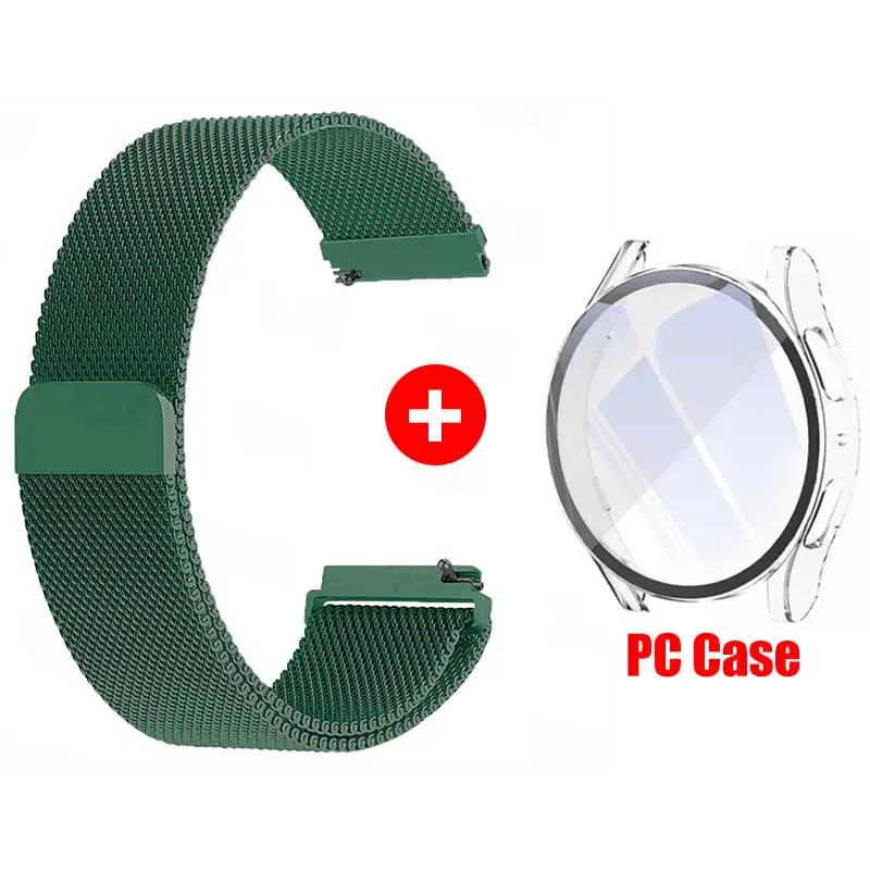 Premium Glass Case and Milanese Loop Strap with 20MM Band and PC Protector Cover Bumper