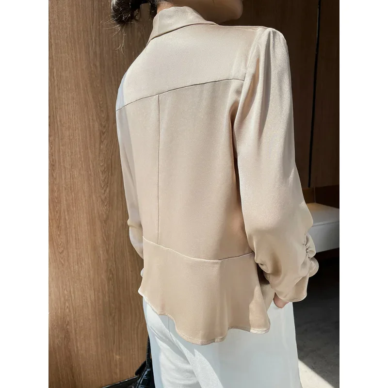Satin Suits Jackets Women Blazers Blouses Summer Shirts Thin Casual Design Solid Three Quarter Sleeve Cardigan Coats Clothing